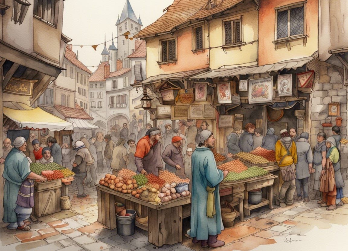 Colorful Medieval Fish Market by Darren Yeo