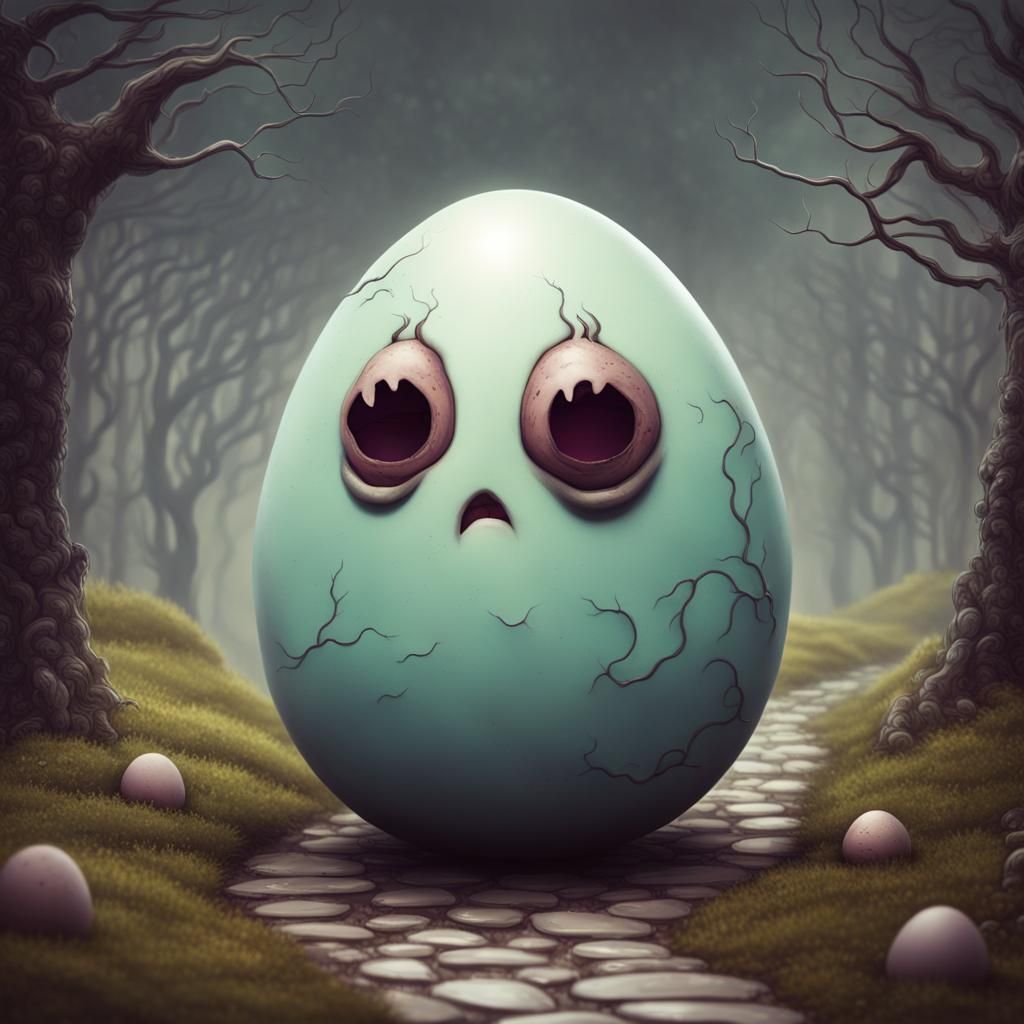 Eerie Egg Monster on a Whimsical Path
