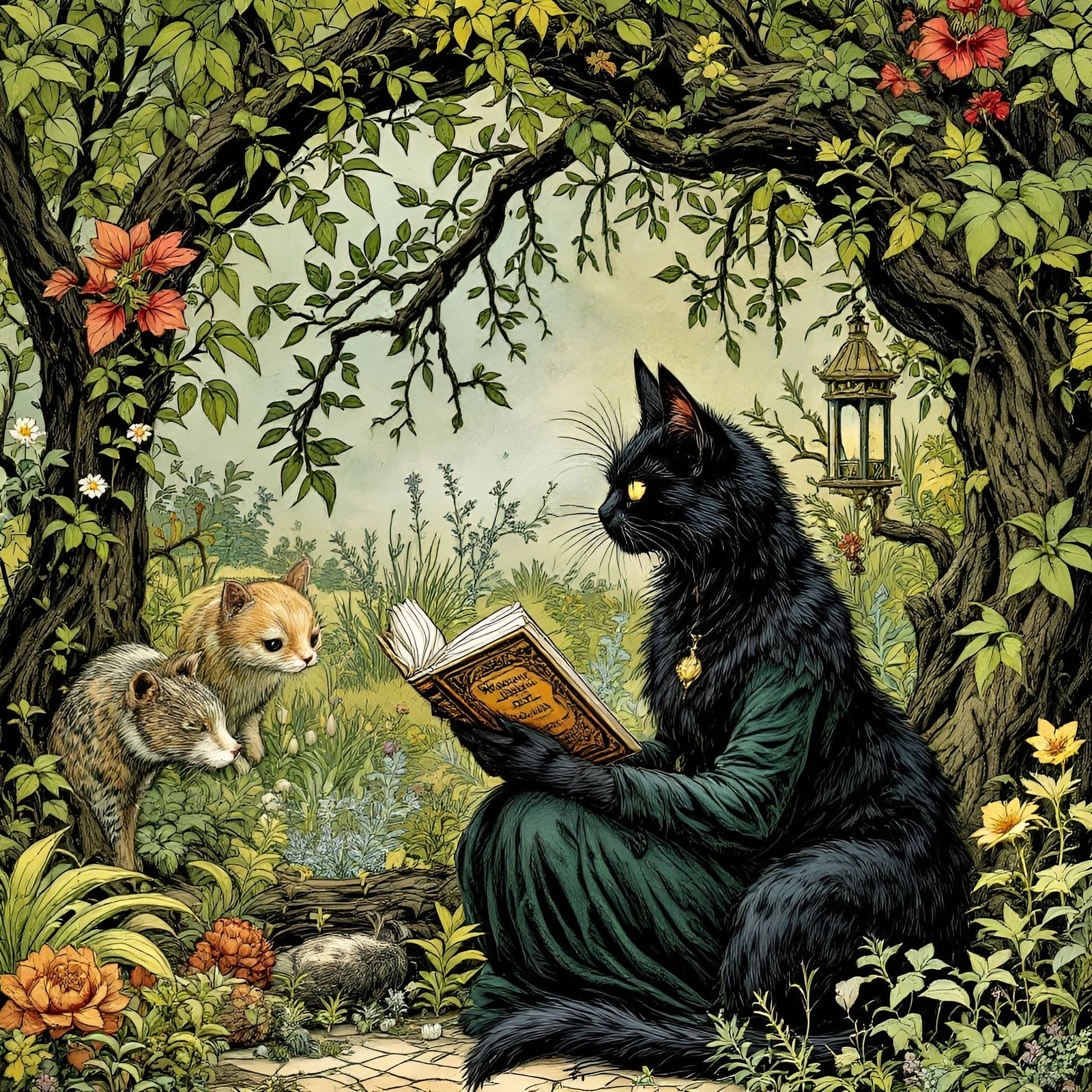 Enchanted Herb Witch in Whimsical Garden Scene