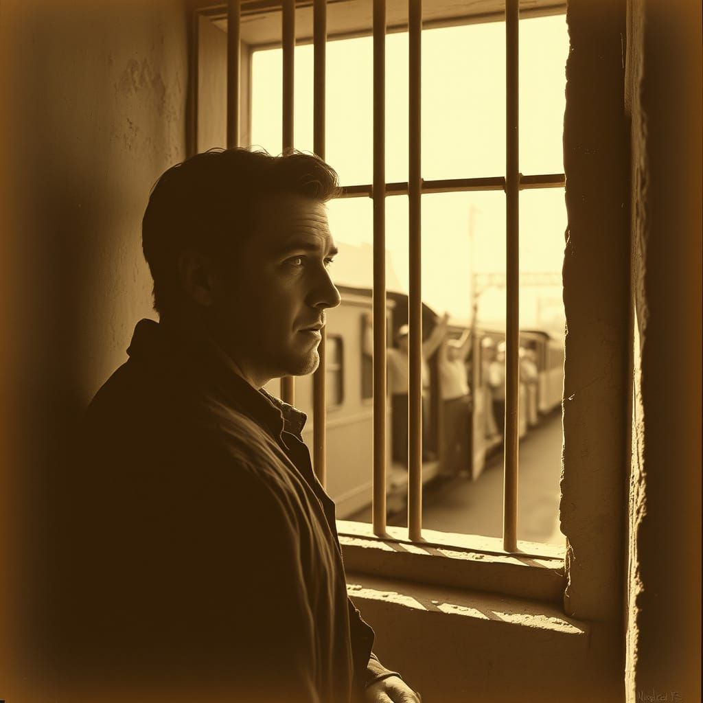 Lonely Outcast Yearns for Freedom in a Barred Western Prison...