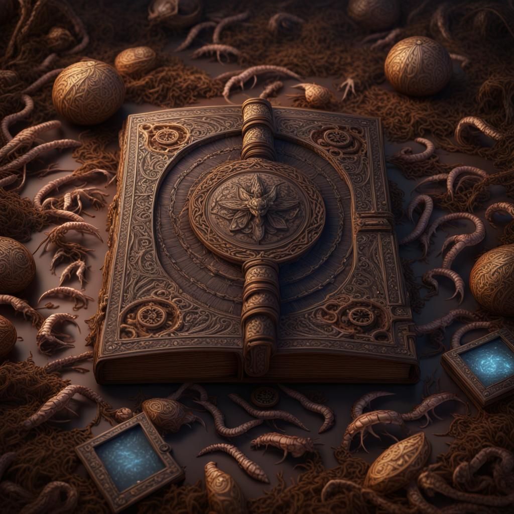 Ancient Tome Swarming with Worms: Fantasy Concept Art