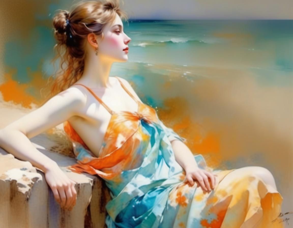 Seashore Meeting: Anthropomorphic Watercolor Art