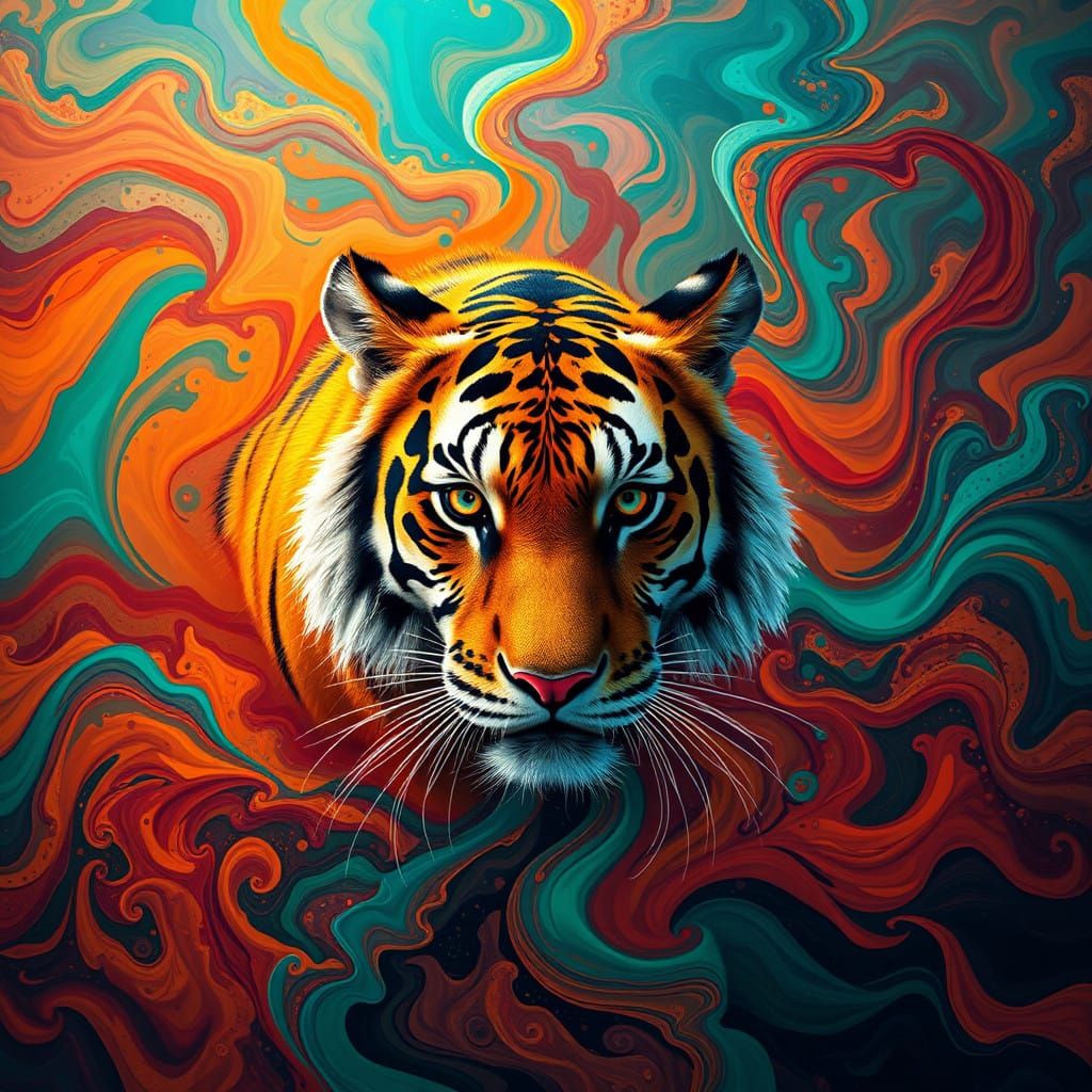 Vibrant Tiger-Inspired Abstract Art in Fantasy Concept Style
