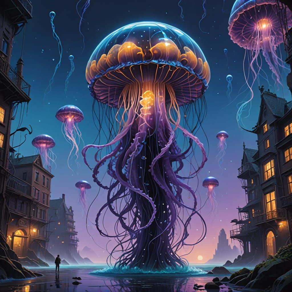 Luminous Jellyfish Entity in a Fantasy World