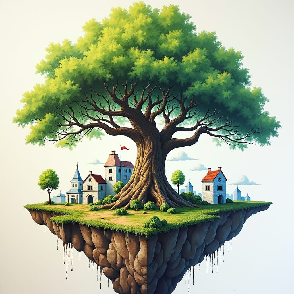 Blueprint of a tree scheme on sectional view with dwarf city...