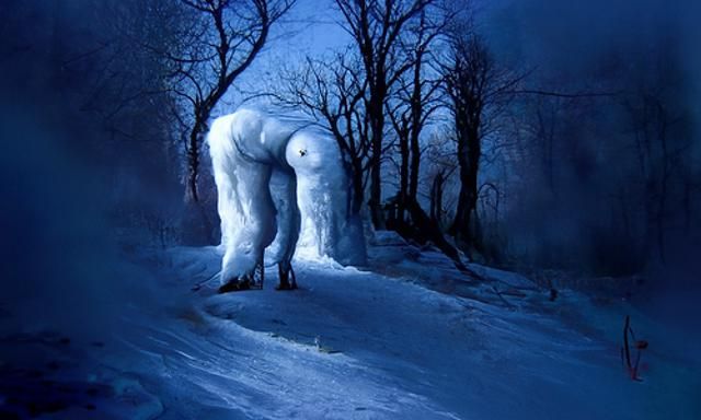 Figure Walking Through Snow, Dark Fantasy Art