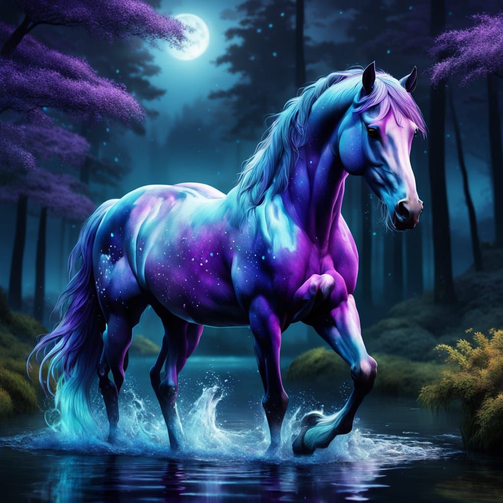 Majestic Translucent Horse in a Nocturnal Forest
