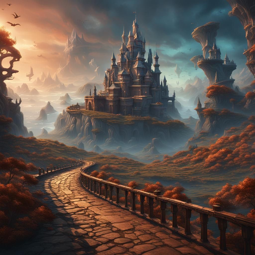 Fantastical Landscape in Deep Color, Detailed Matte Painting