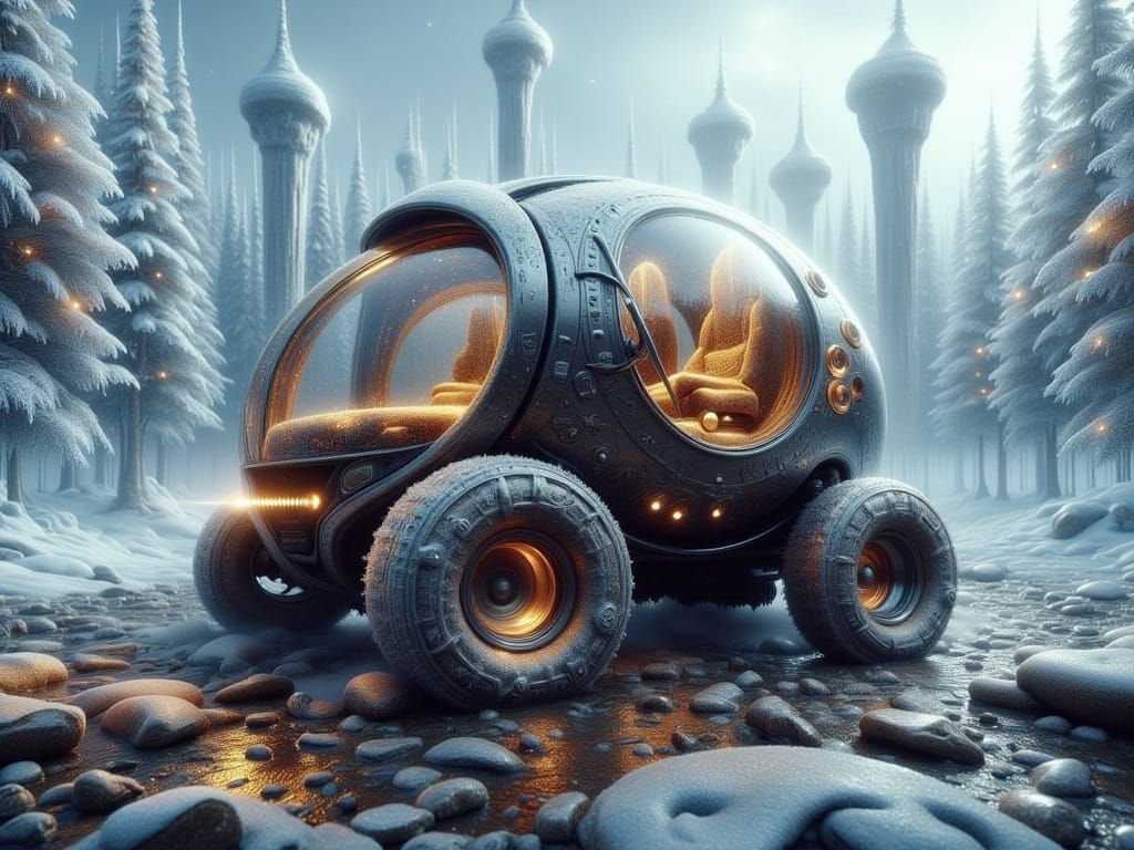 Spherical Futuristic Vehicle Inside Transparent Sphere