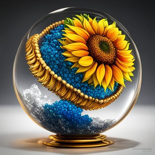 Detailed Floral Arrangement in Glass Sphere