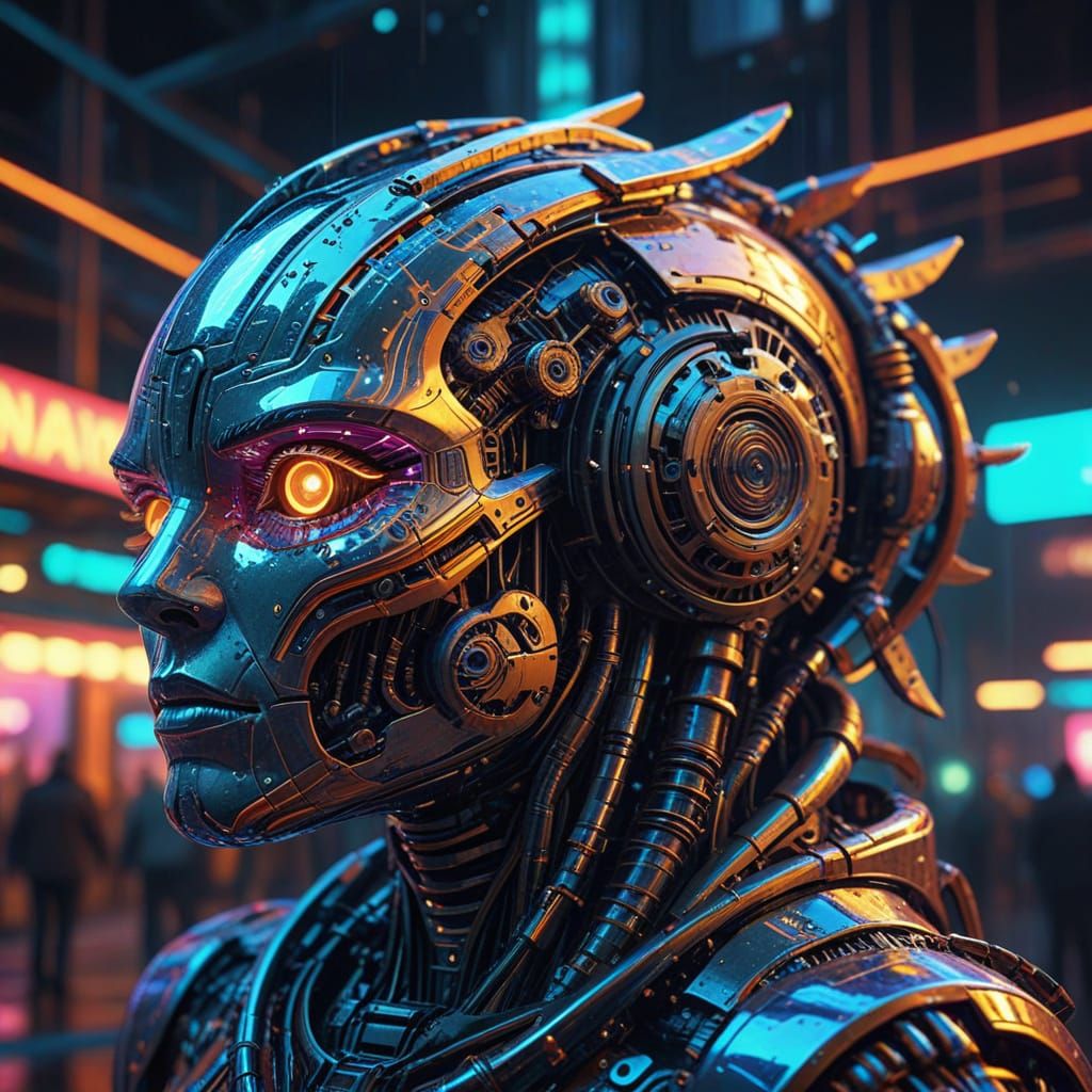 Futuristic Robotic Carousel with Glitch Effect