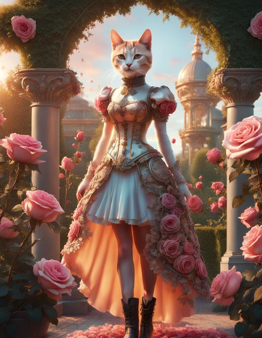 Rose Cat Princess in Steampunk Rose Garden