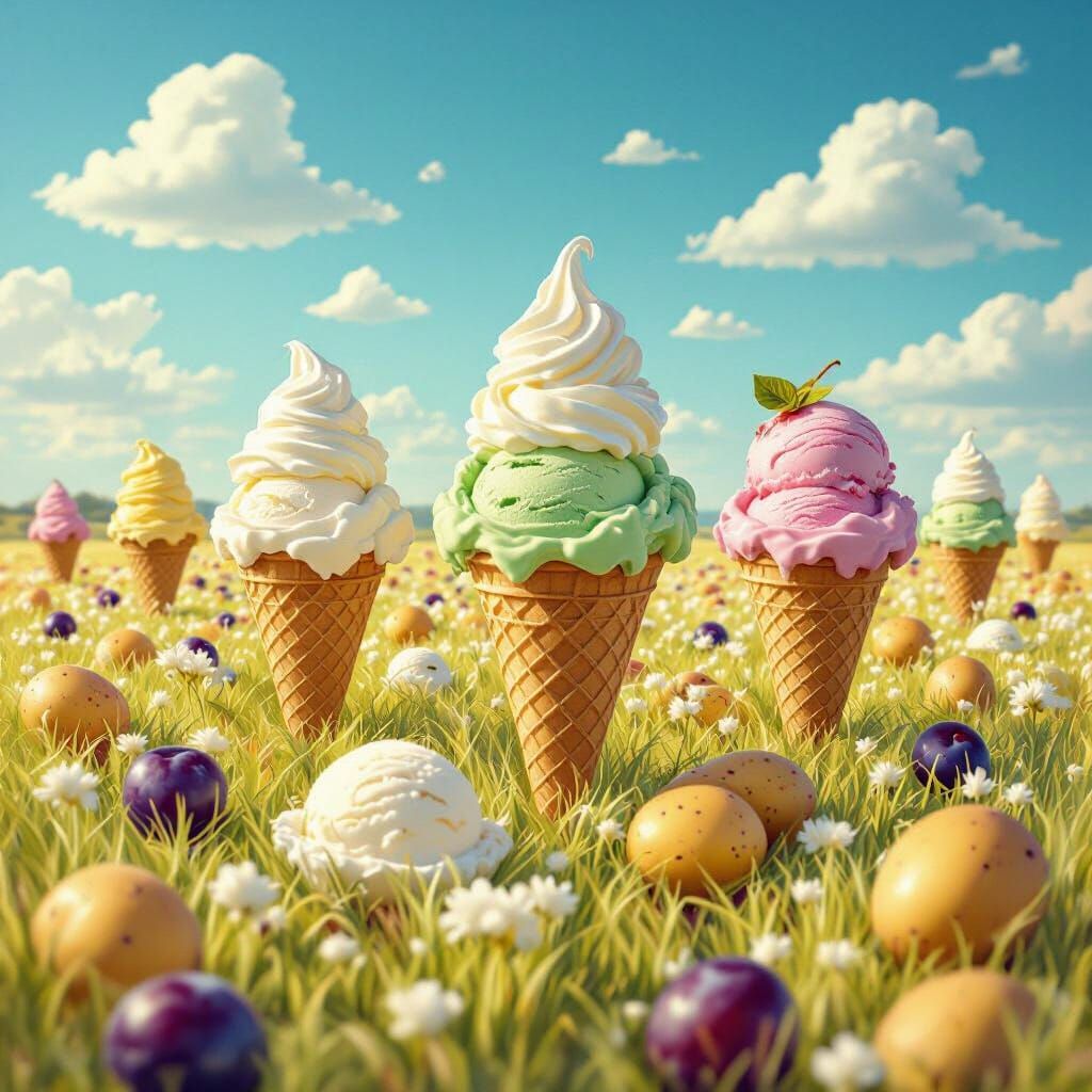 Surreal Chemistry Ice Cream Fields in Digital Art Style