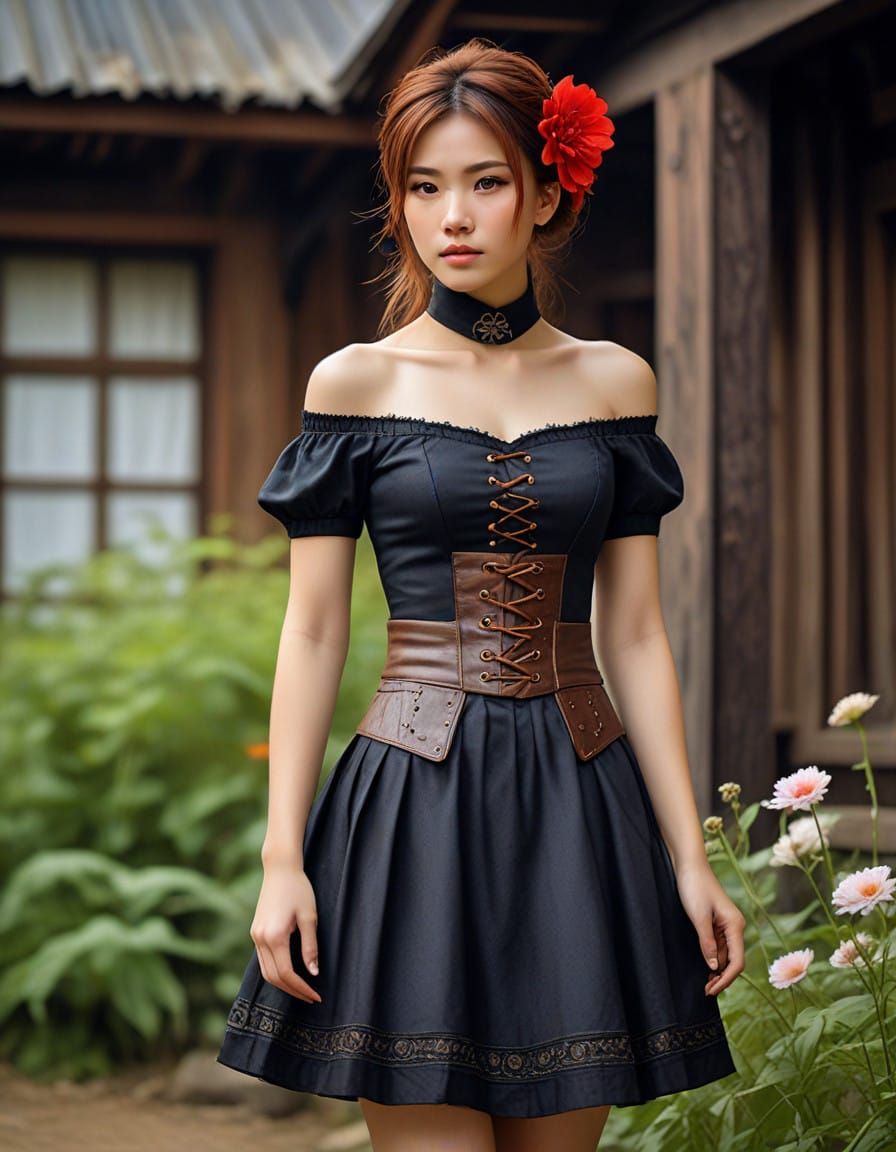 Steampunk Vietnamese Goddess with Intricate Embroidery