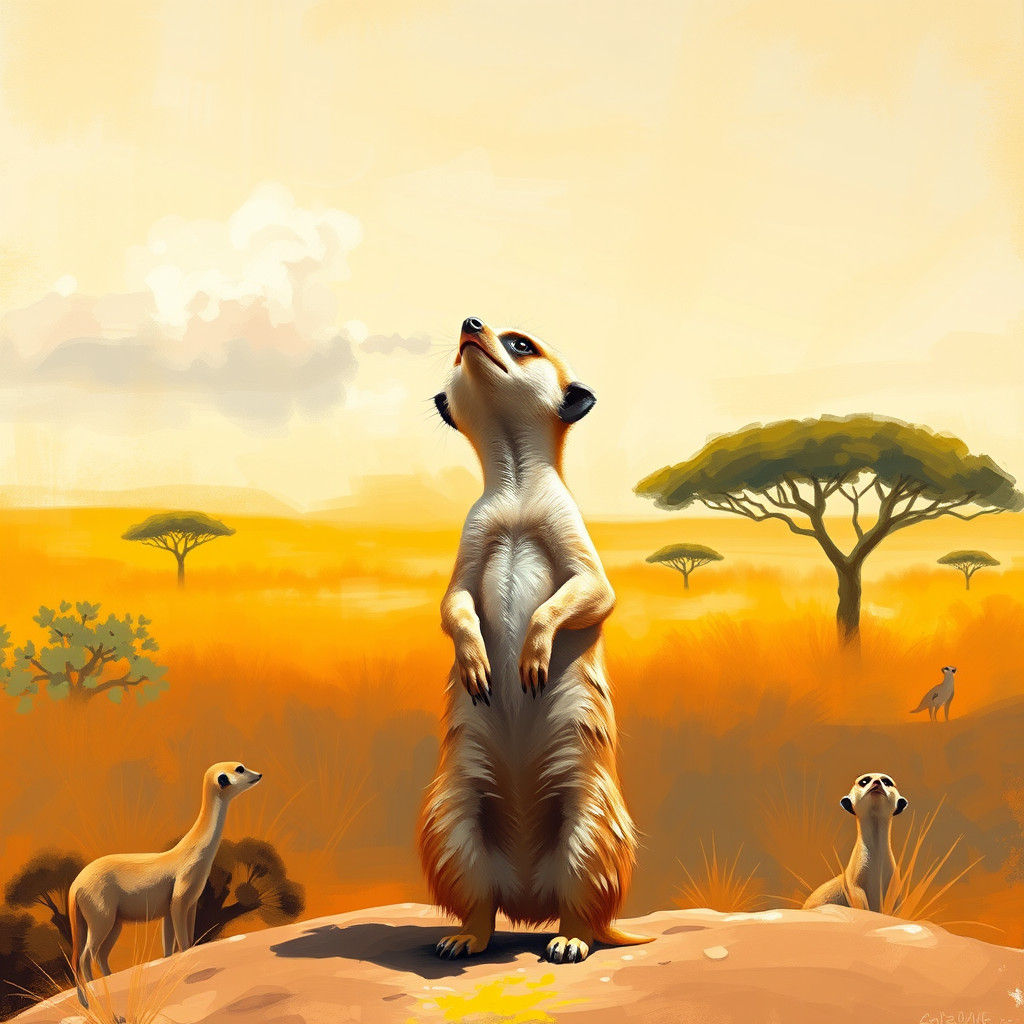 Meerkat in Savannah, Impressionistic Wildlife Art