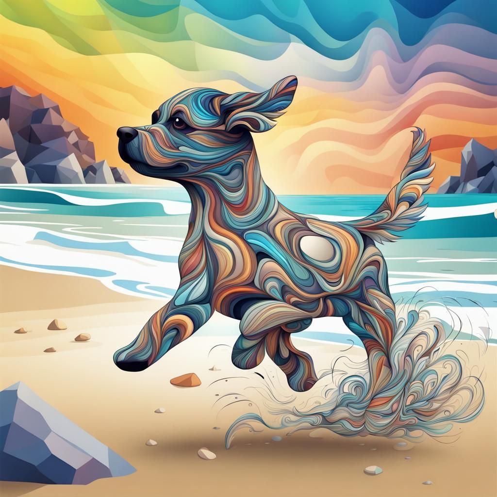 Crystal Puppy on Colorful Beach Rocks