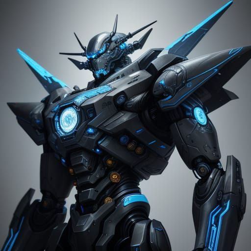 Epic Mecha Beast with Glowing Blue Circuits