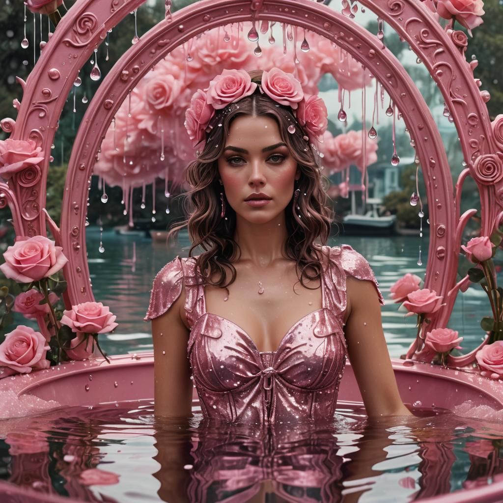 Art Nouveau Playboy Model on Pink Boat