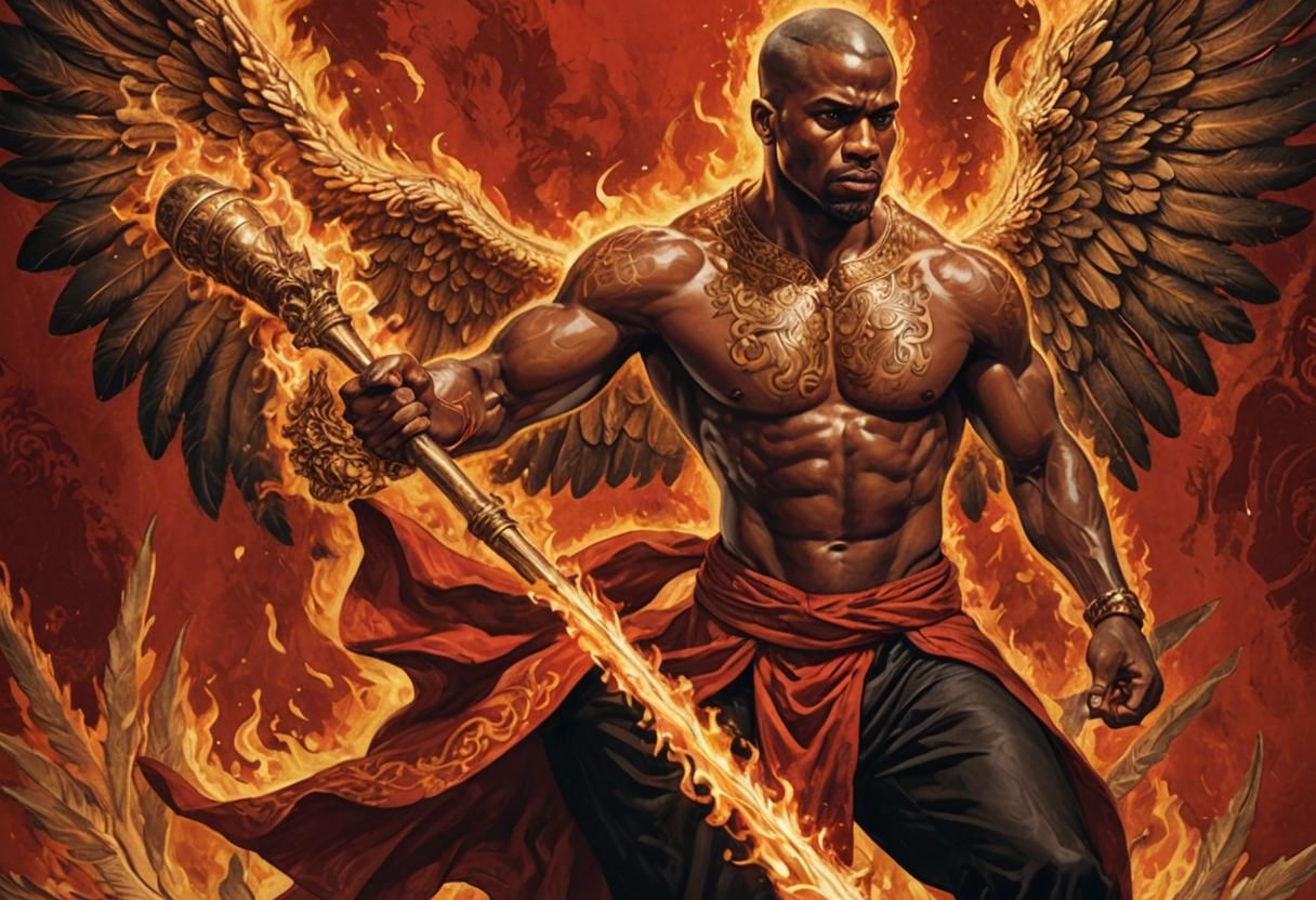 Fiery Baroque Man with Torch and Wings