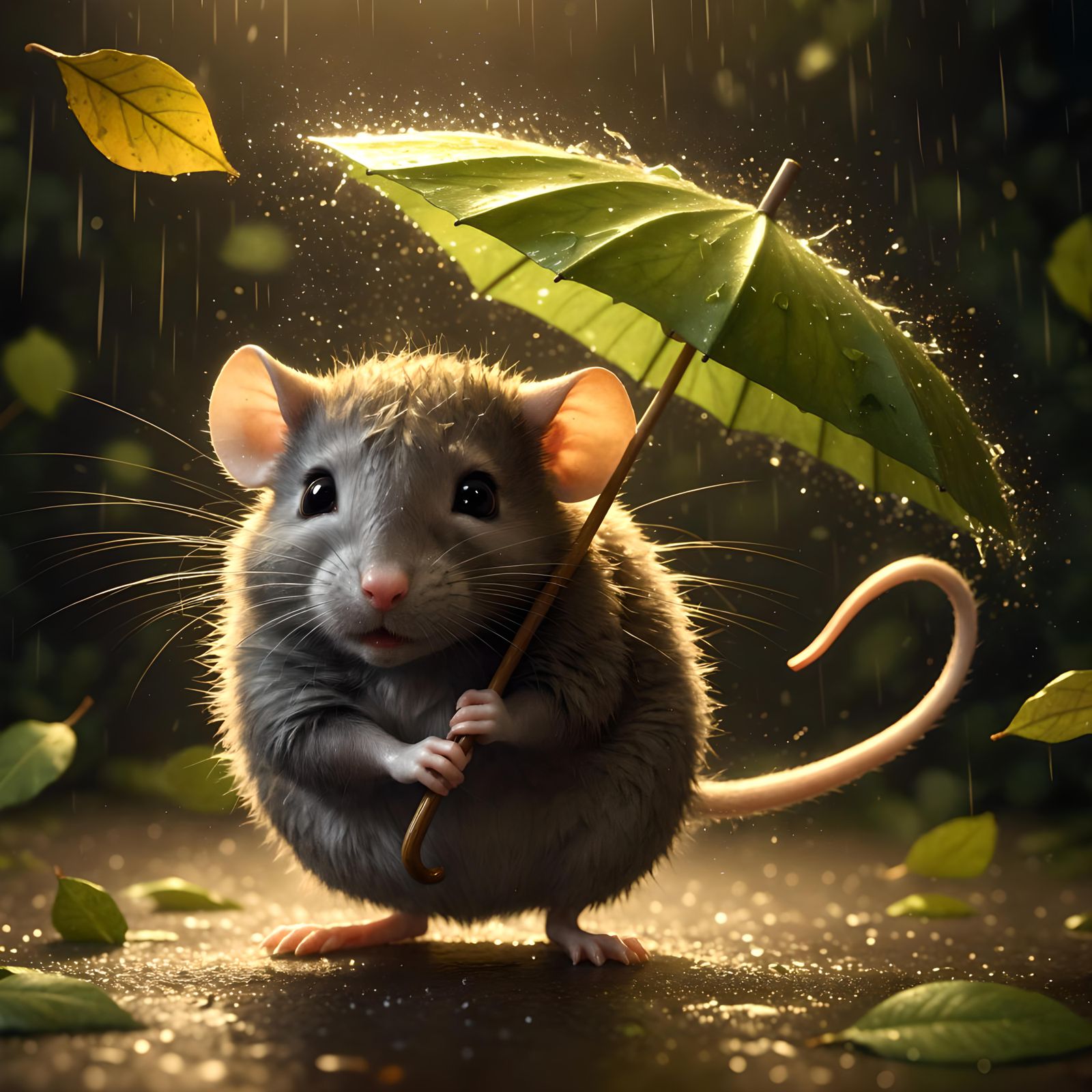 Chibi Rat in Rain, Digital Art
