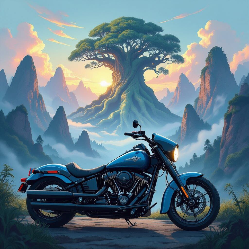 Futuristic Motorcycle Tank with Hyperrealistic Airbrush Land...