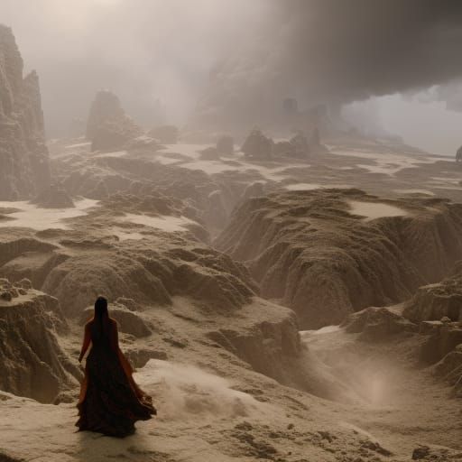 Epic Woman Fighting Demons in Hell: Matte Painting