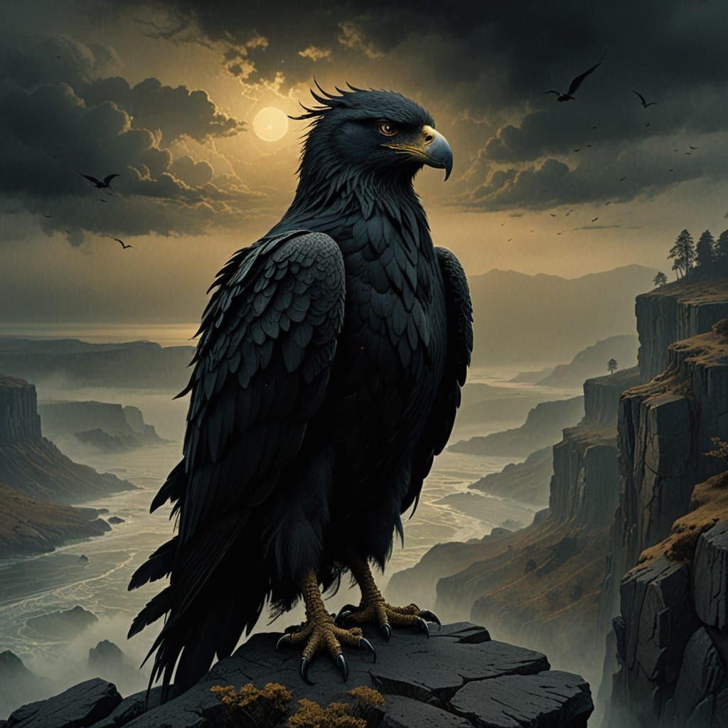 Black Eagle King: Dark Fantasy Art in Surrealist Style