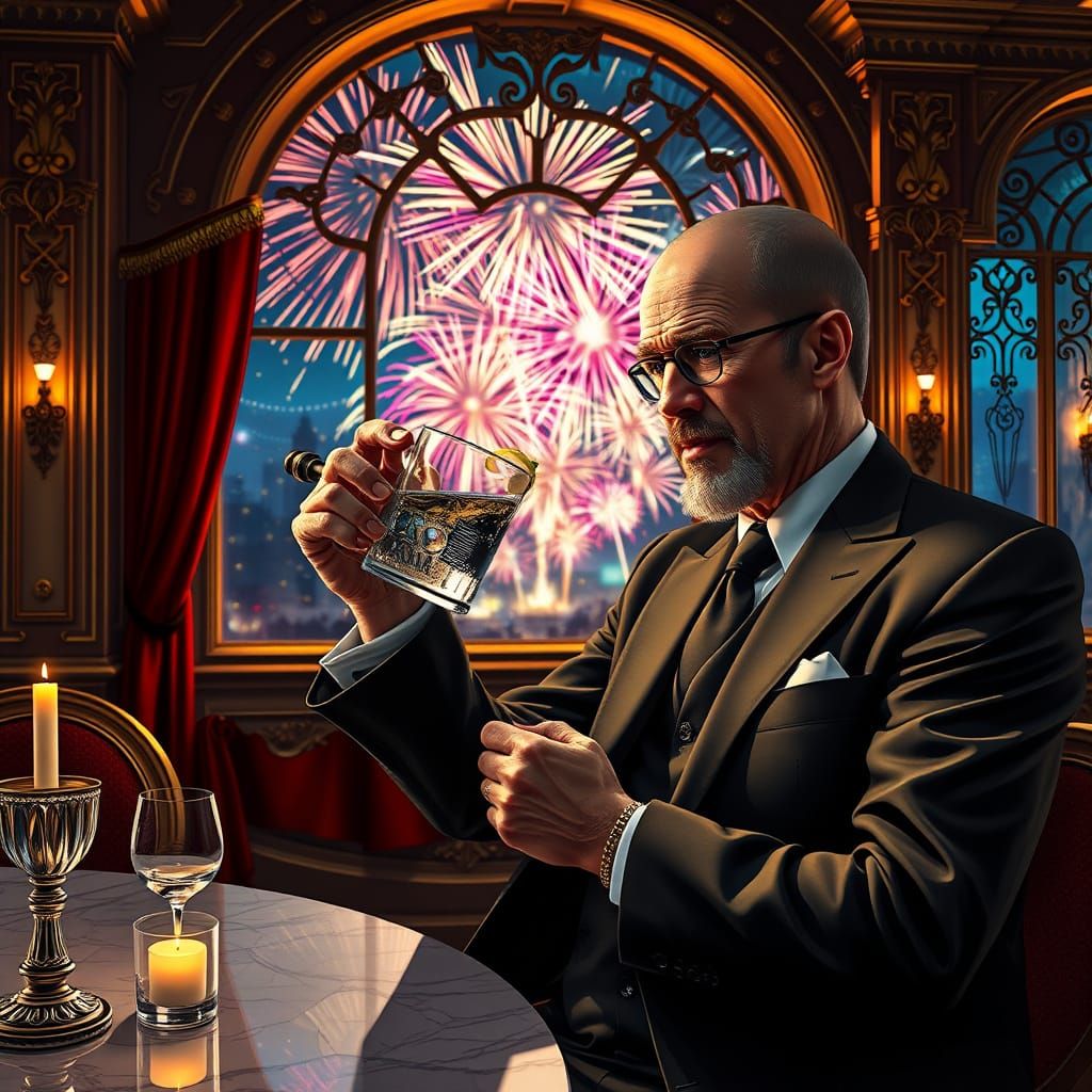 A Man Savoring Luxury in a Vibrant, Baroque-Inspired Restaur...