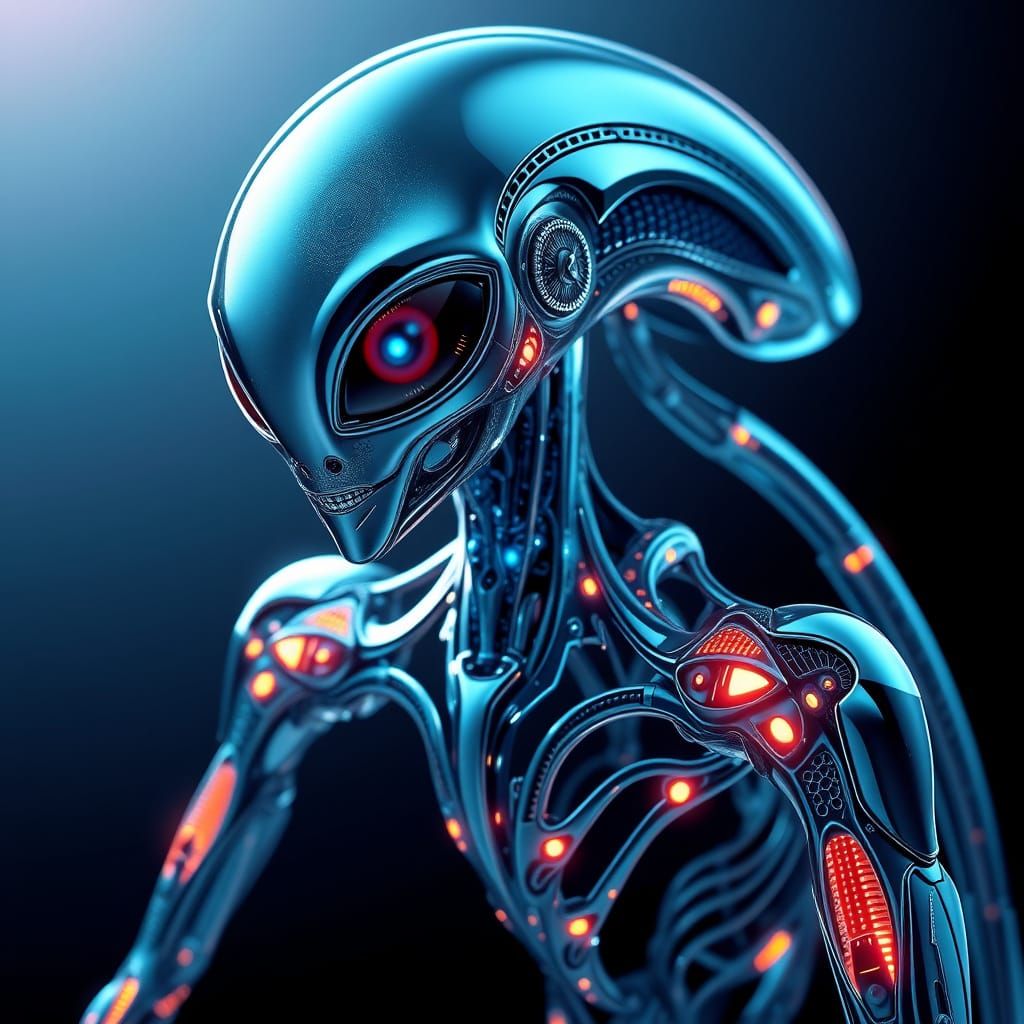 Stunning Cyberpunk Alien-Robot Hybrid in Polished Chrome and...