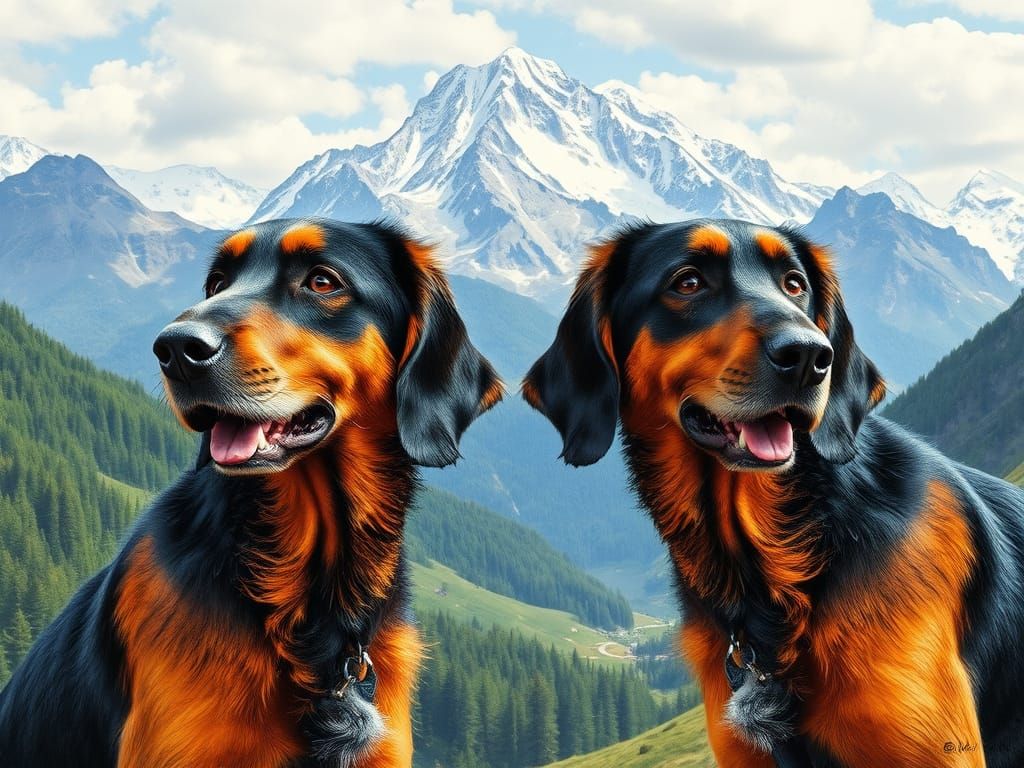 Hungarian Hound in Majestic Swiss Alps Landscape