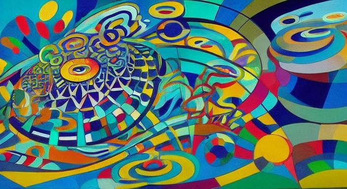 Surreal Futurism: Flowing River of Geometric Shapes