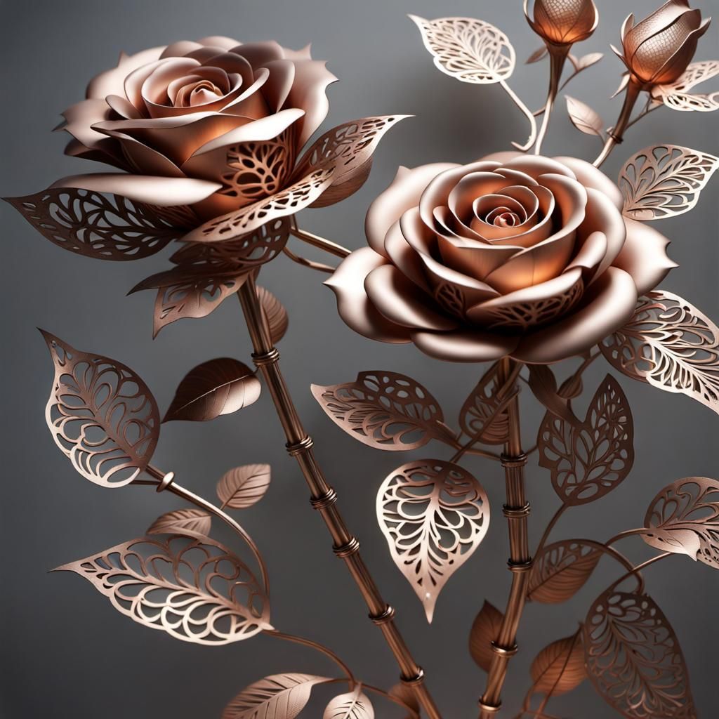 Intricate Metal Rose Digital Masterpiece