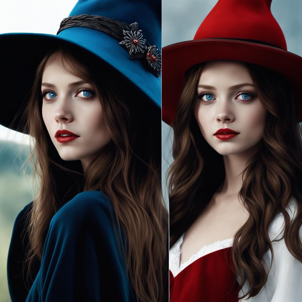 Autumn Witch with Red Hat in Dark Fantasy Style