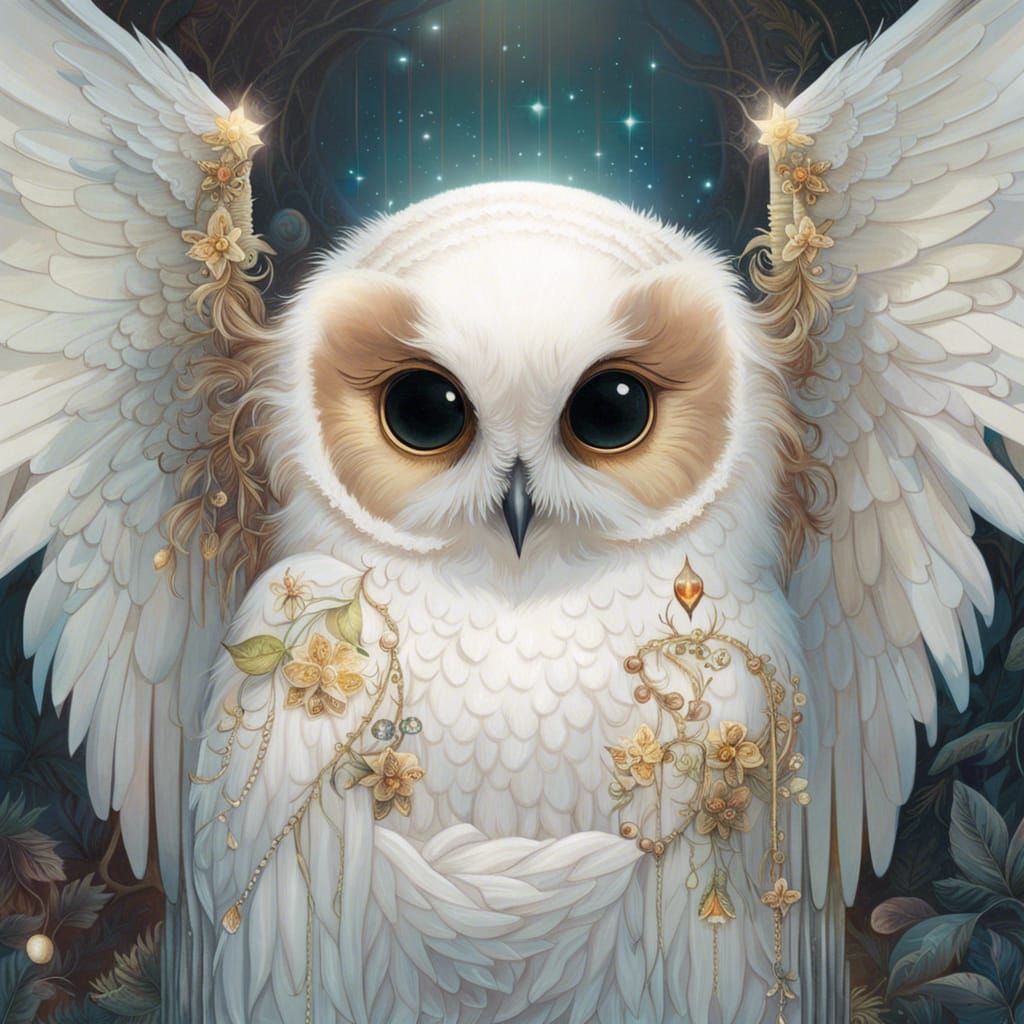 Adorable Angel Owl Portrait in Whimsical Style
