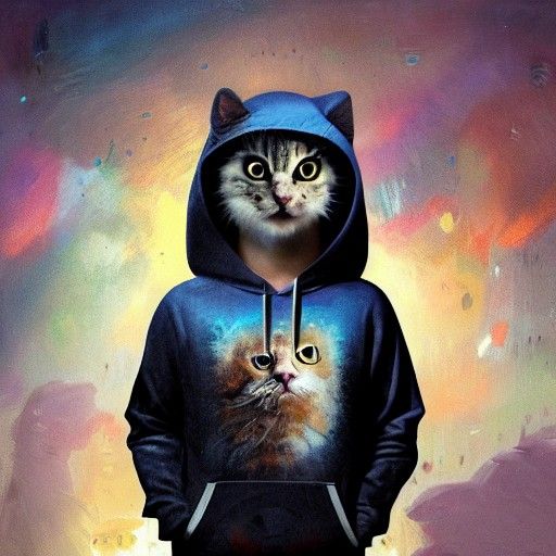 Fluffy Cat DJ in Hoodie: Fantasy Art