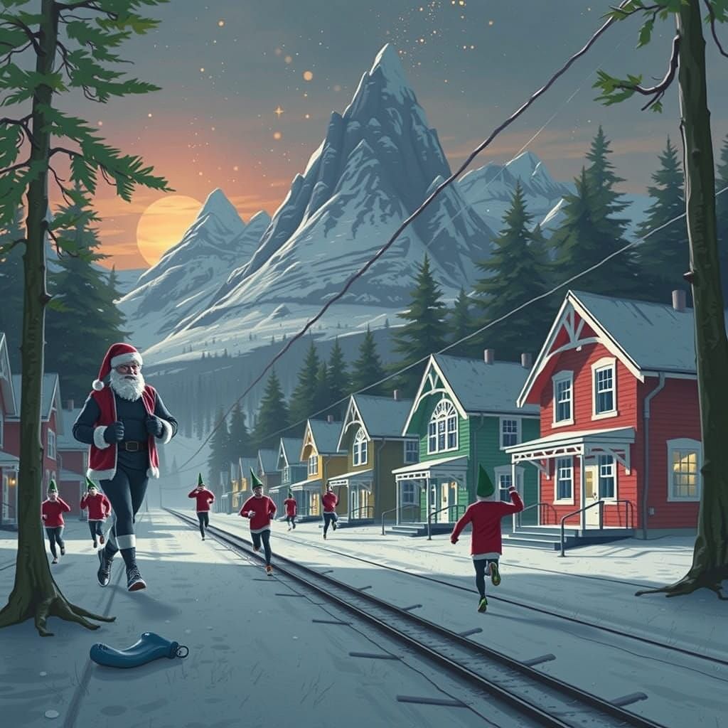 Santas Fitness Boot Camp in a Snowy Forest