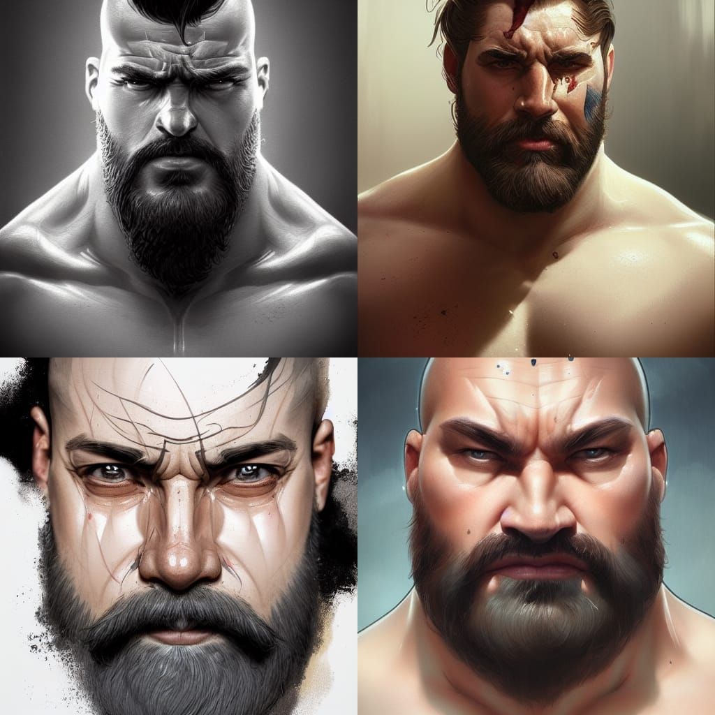 Detailed Portrait of a Muscular Bearded Man