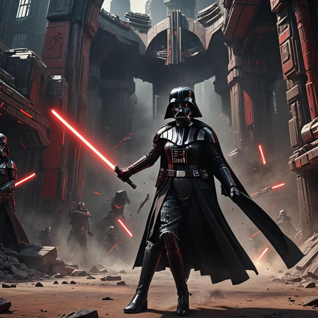 Female Darth Vader with Lightsaber, Detailed Matte Painting