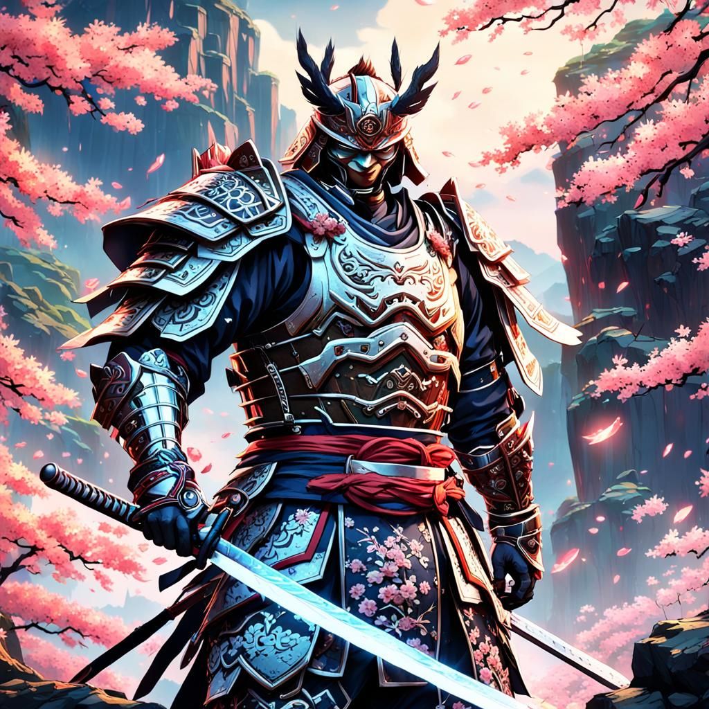 Samurai Cliffside Duel in Anime Style