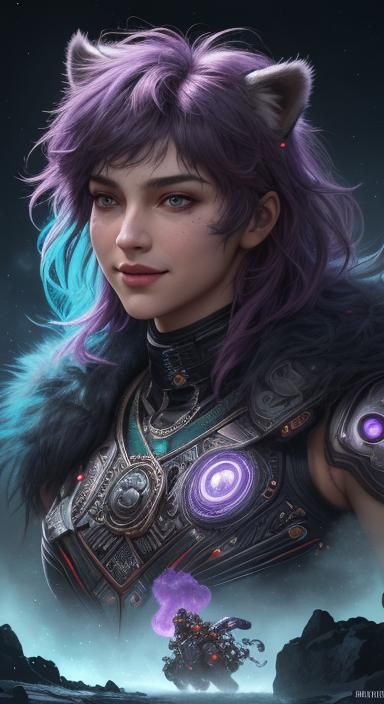 Purple Tiger Gazing at Stars in Digital Art