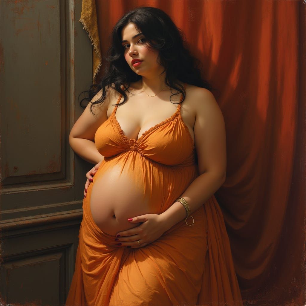 Voluptuous Woman in Flowing Dress: Figurative Art