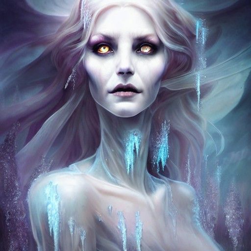 Haunting Ice Banshee Conjuring Spell as Oil Painting