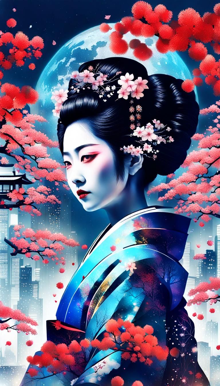 Geisha's Cyberpunk Dream in Neo-Tokyo