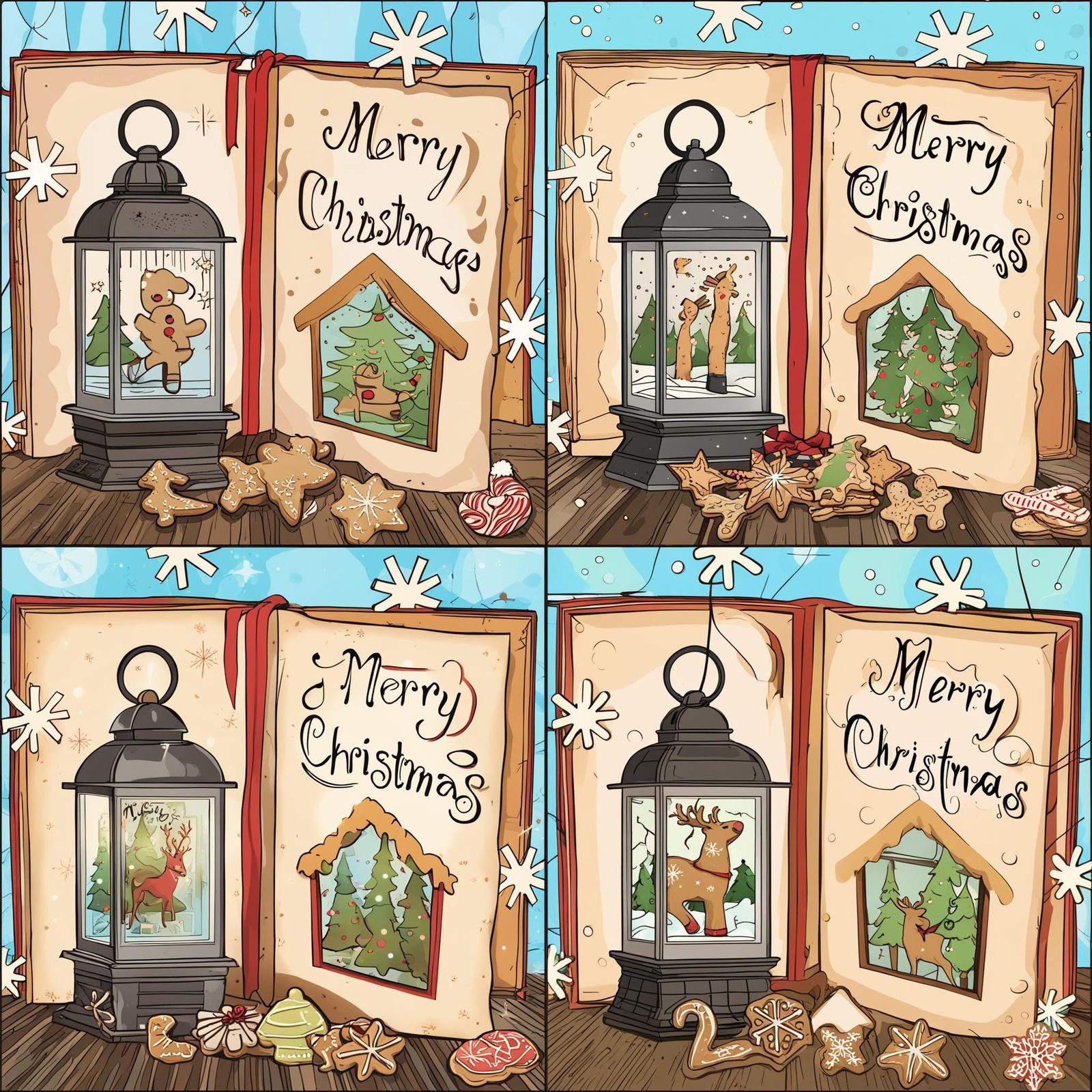 Festive Christmas Card With Lantern and Cookies