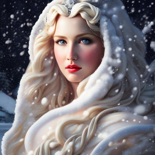 Snow Goddess Portrait in Victorian Comic Book Style