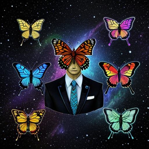 Surreal Cosmic Butterflies in Vibrant Tie-Dye Holographic Ar...