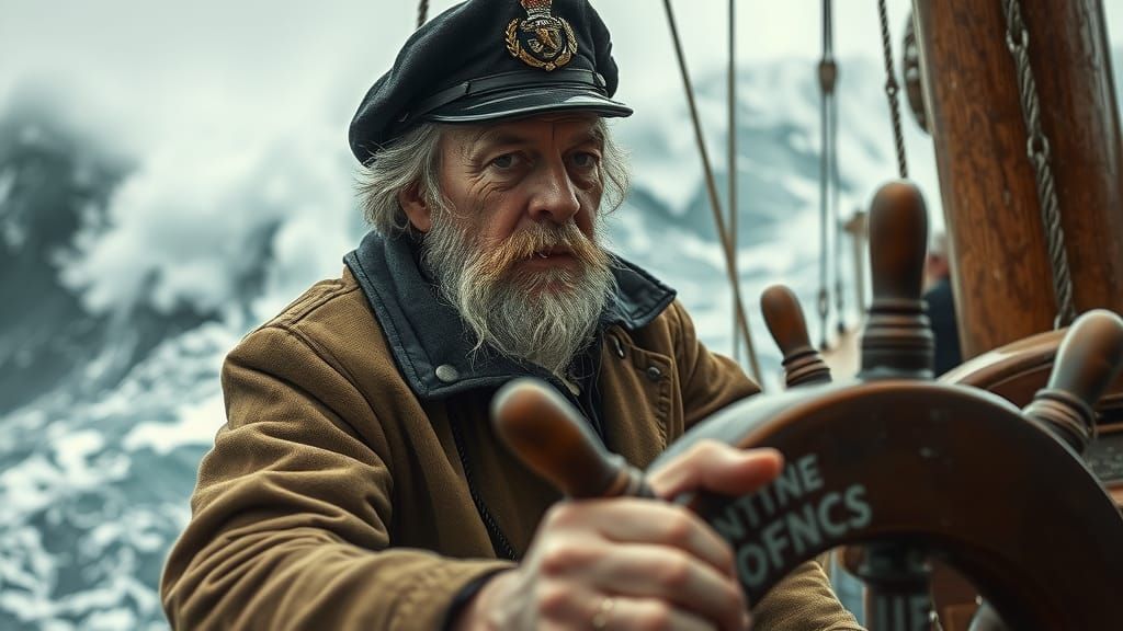 Sailor Navigating Stormy Seas in Cinematic Style