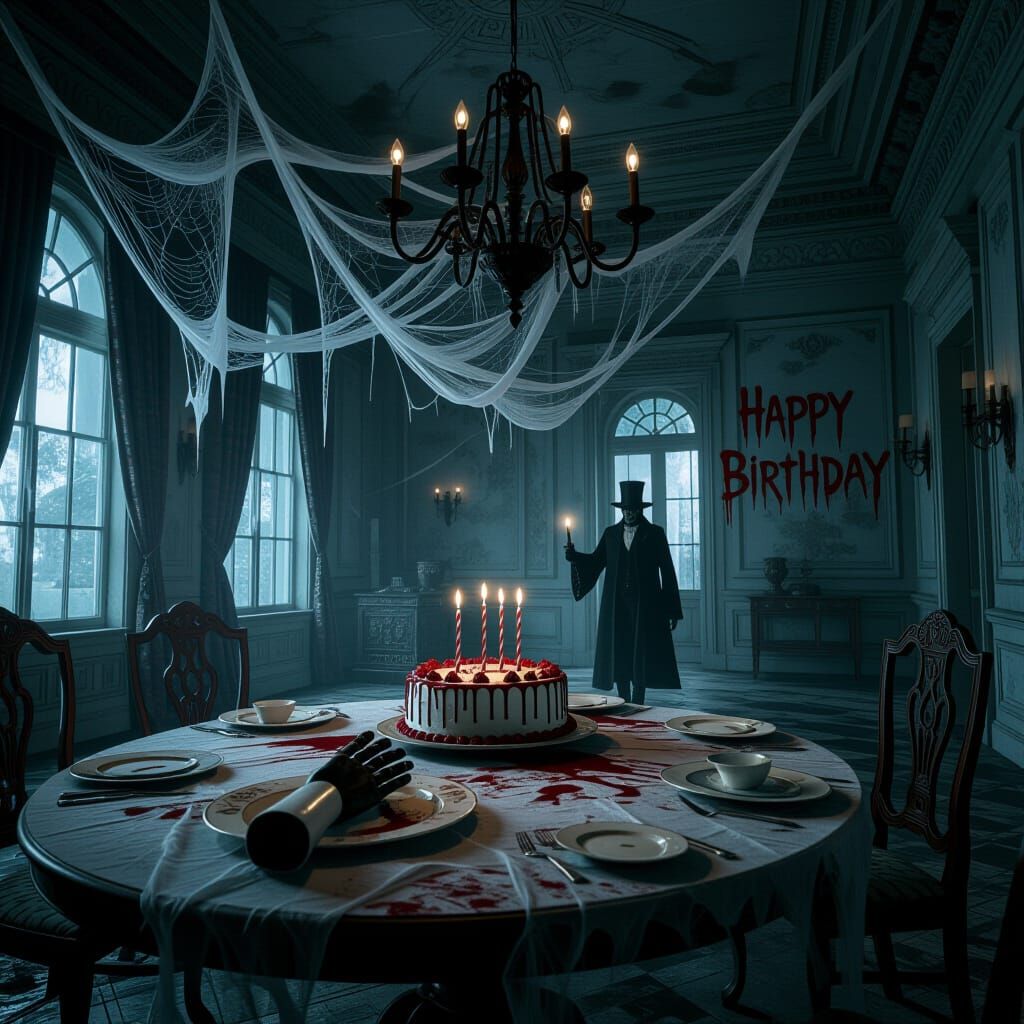 Creepy Halloween Birthday Mansion at Dusk