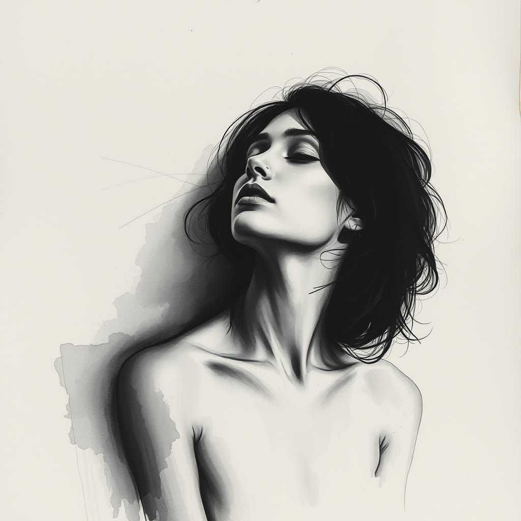 Contemplative Figure in Black and White Conceptual Art