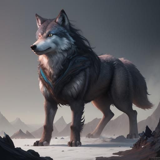 Detailed Wolf Matte Painting in Fantasy Style